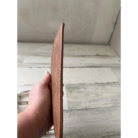 Tan with gold zippered clutch bag and handle - Picture 6 of 7